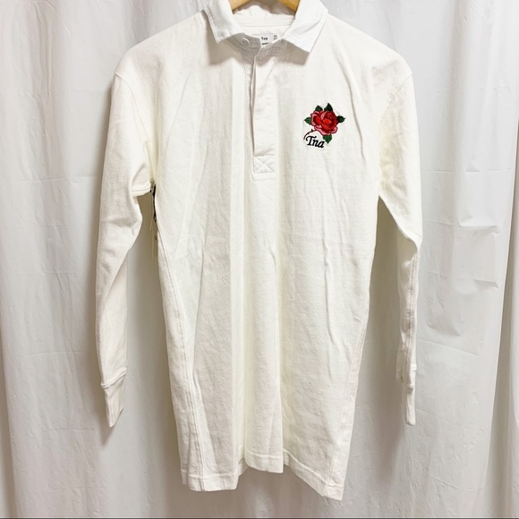 Aritzia TNA Covenham Longsleeve White Polo T-Shirt - Picture 1 of 10